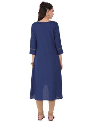 blue cotton highlow kurta - 14853874 - Standard Image - 3