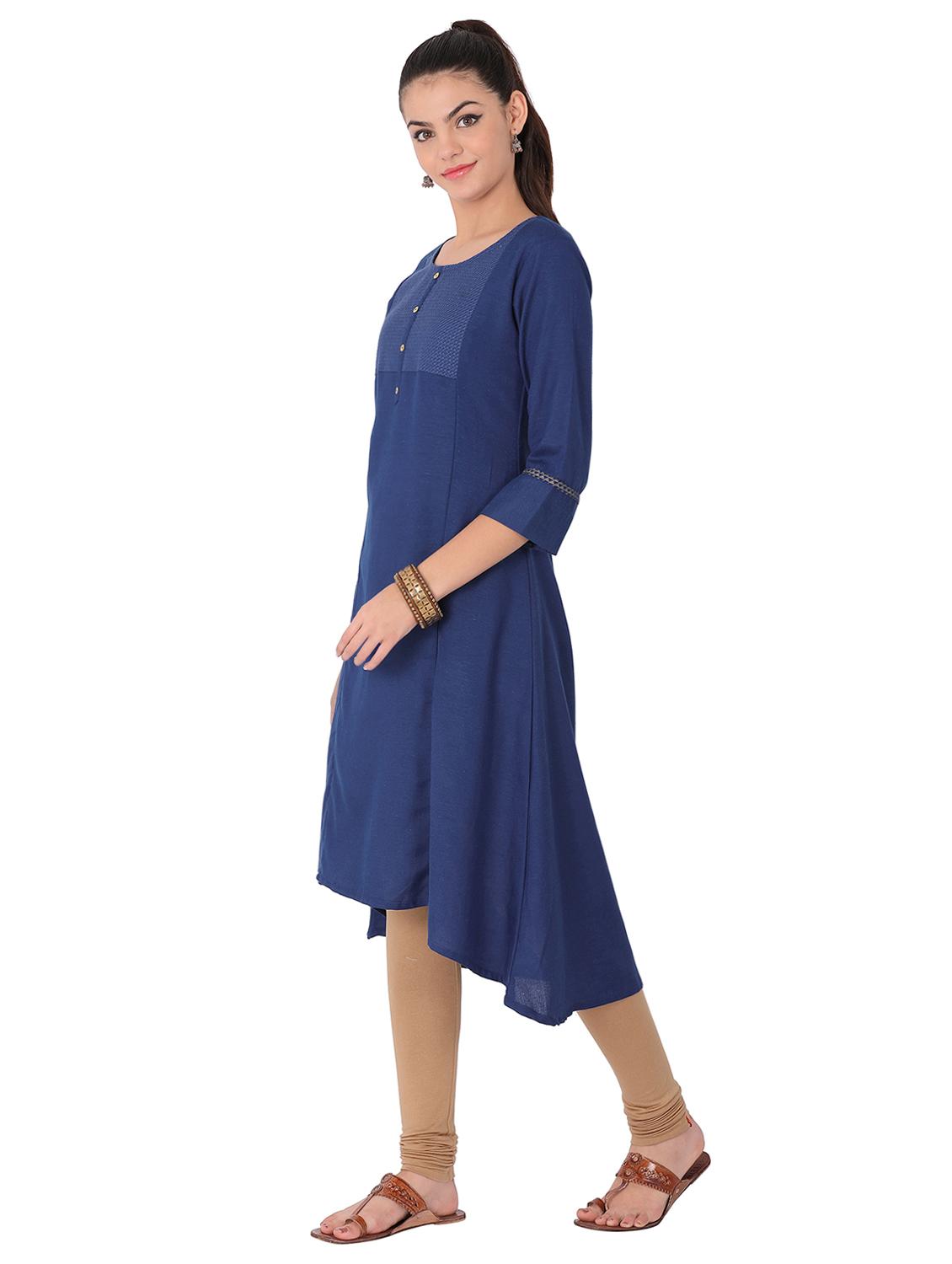 blue cotton highlow kurta - 14853874 - Zoom Image - 2