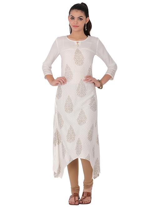 white rayon asymmetric kurta - 14853876 - Standard Image - 1