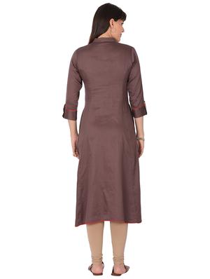 brown cotton aline kurta - 14853891 - Standard Image - 3