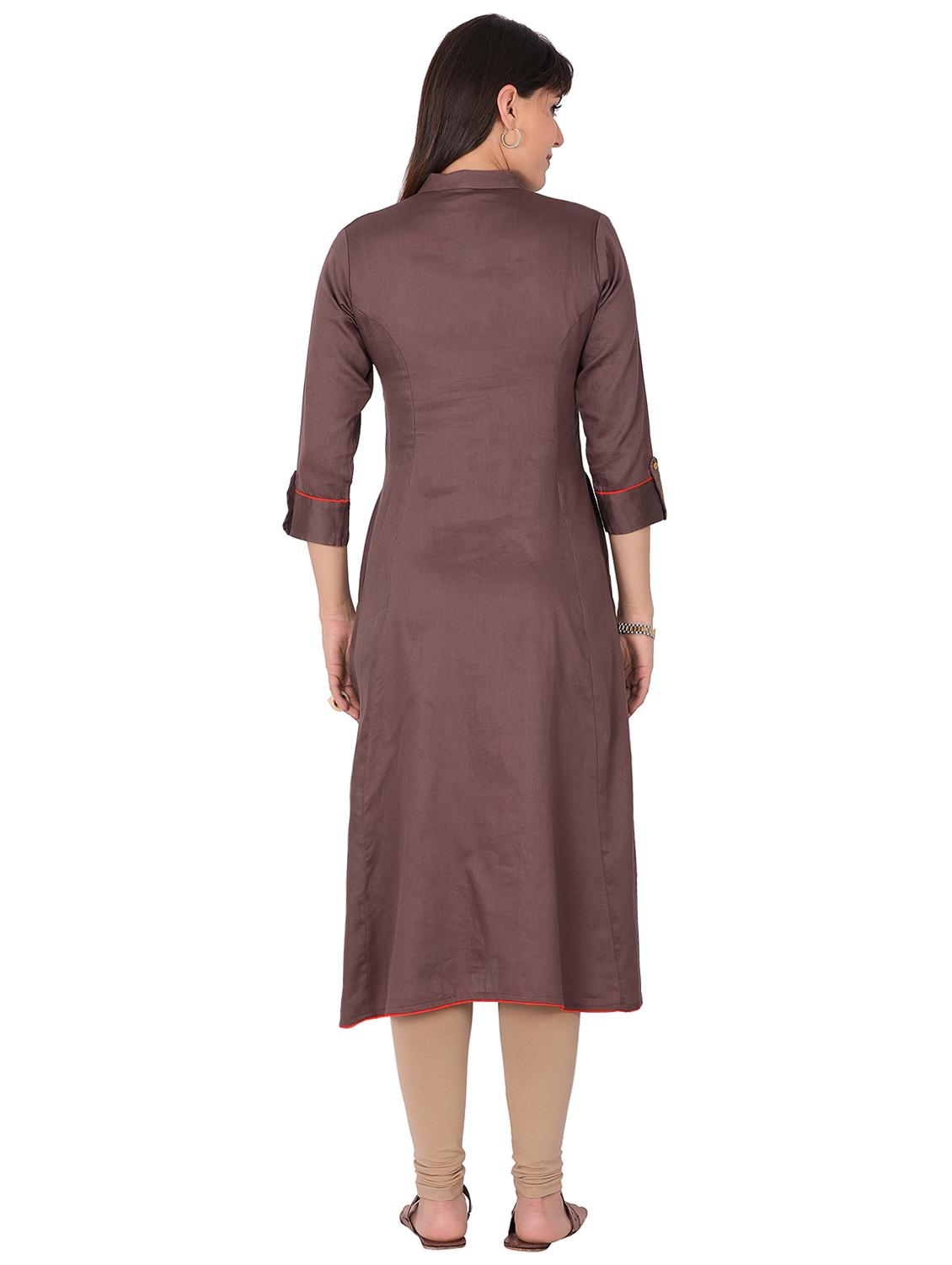 brown cotton aline kurta - 14853891 - Zoom Image - 3