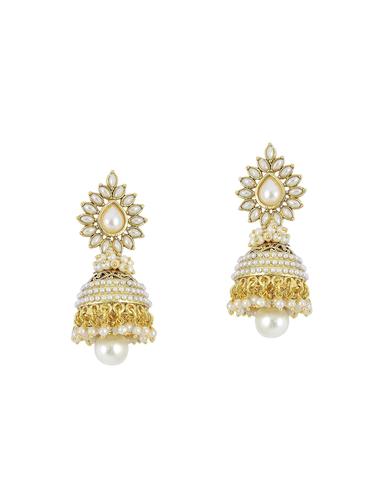 white brass jhumka earring - 14858132 - Very Small Image - 1