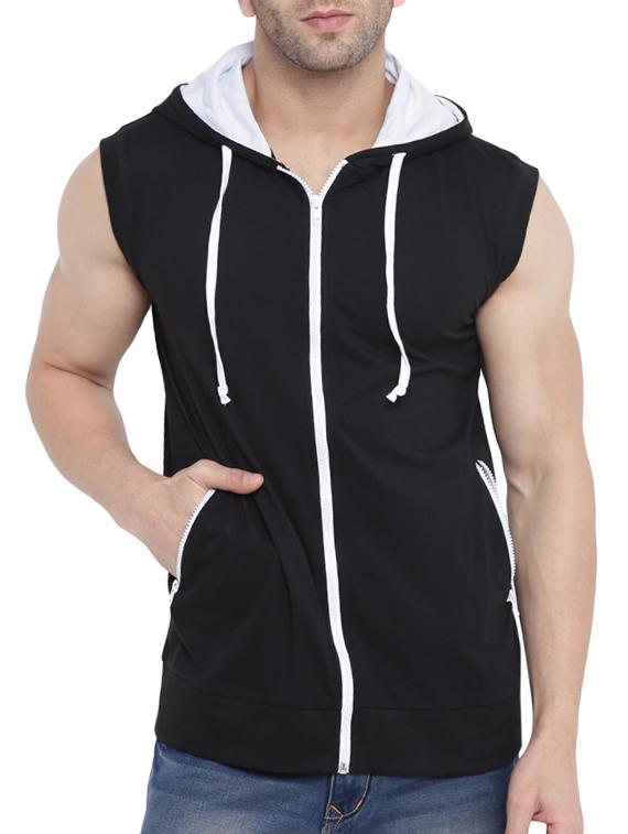 black solid hooded neck t-shirt