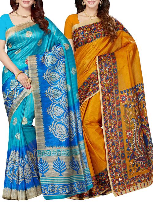 multicolored art silk combo saree with blouse - 14859418 - Standard Image - 1
