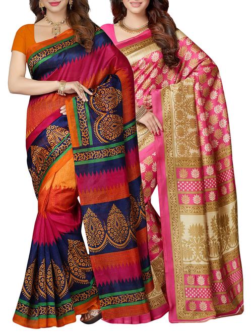 multicolored art silk combo saree with blouse - 14859425 - Standard Image - 1