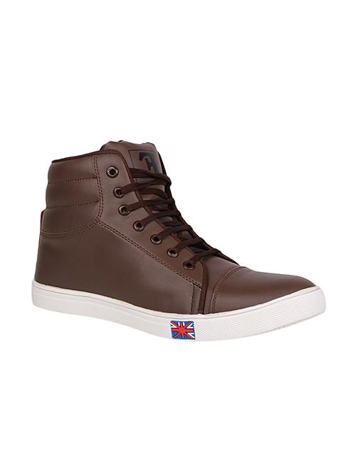 brown leatherette lace up sneaker - 14862227 - Standard Image - 1