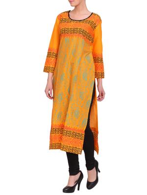 mustard cotton straight kurta - 14863384 - Standard Image - 2
