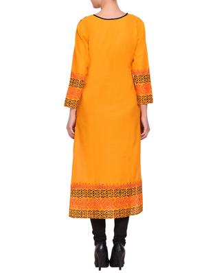 mustard cotton straight kurta - 14863384 - Standard Image - 3