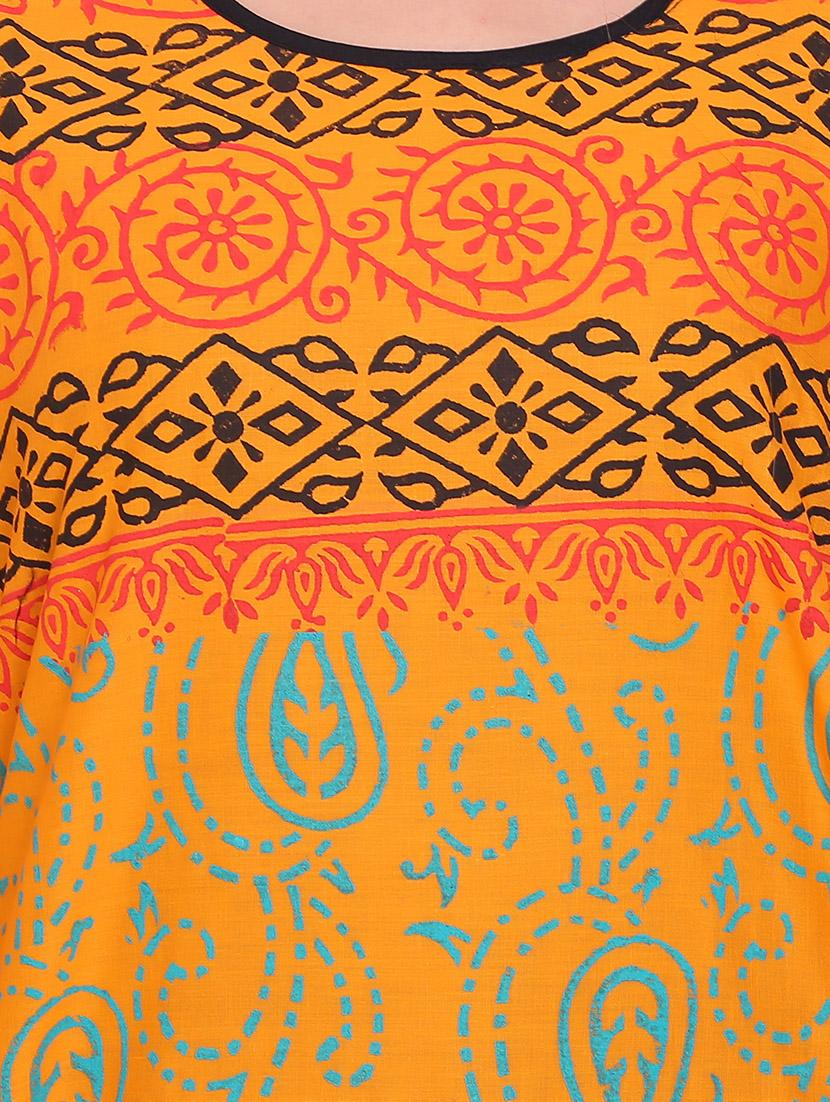 mustard cotton straight kurta - 14863384 - Zoom Image - 4