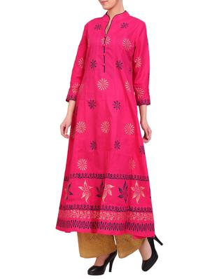 pink cotton flared kurta - 14863389 - Standard Image - 2
