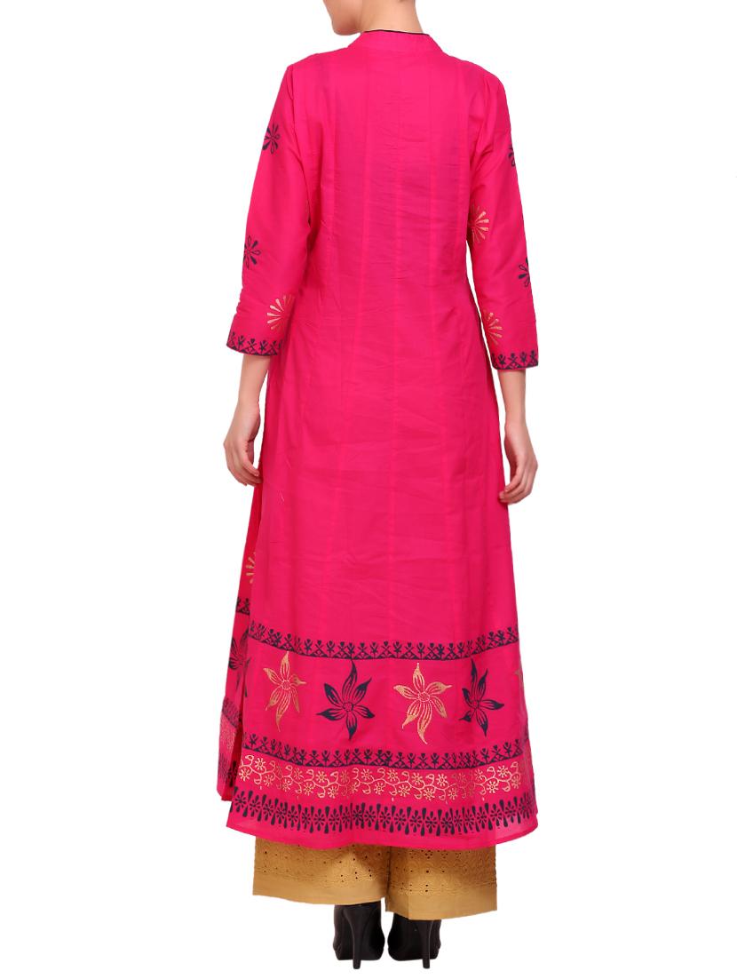 pink cotton flared kurta - 14863389 - Zoom Image - 3