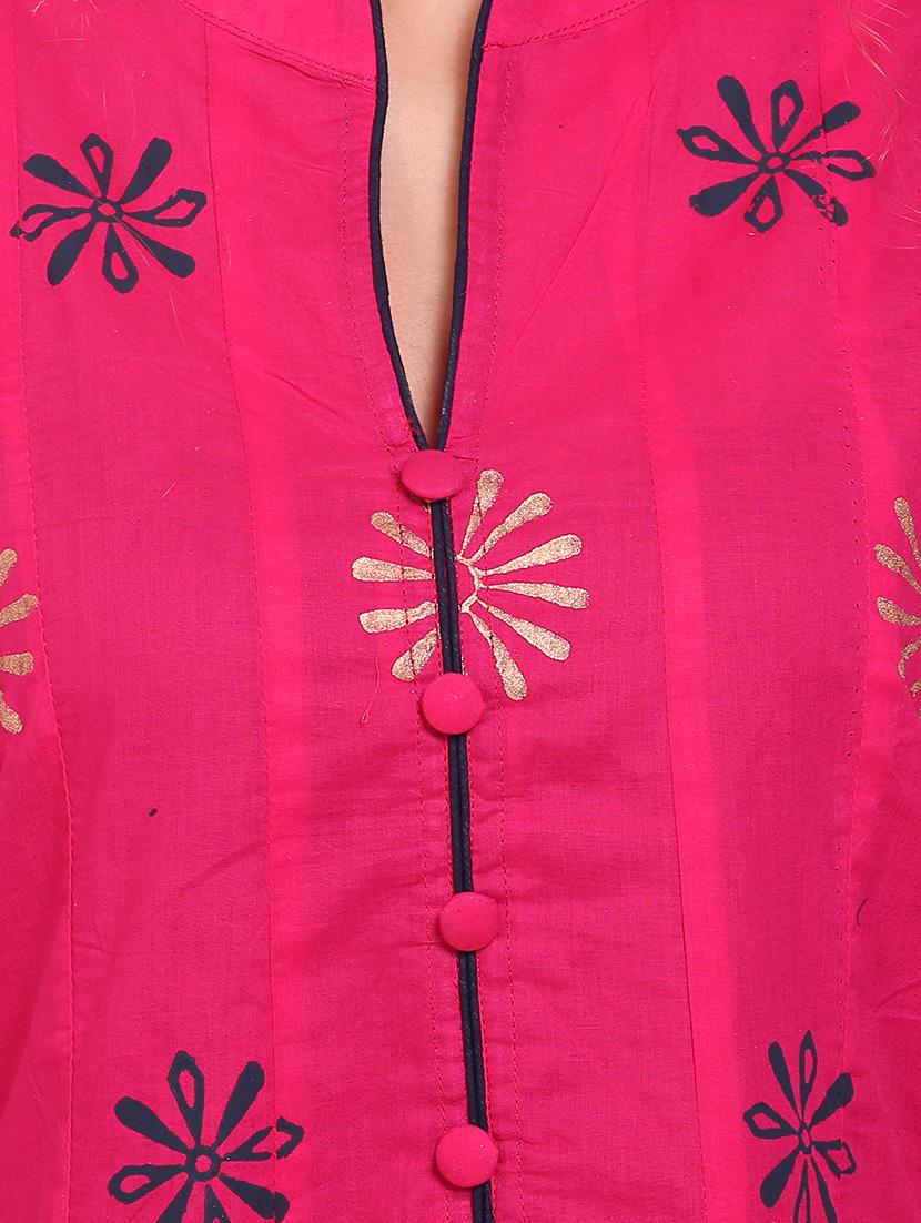 pink cotton flared kurta - 14863389 - Zoom Image - 4