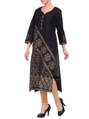 black cotton straight kurta - 14863413 - Standard Image - 2