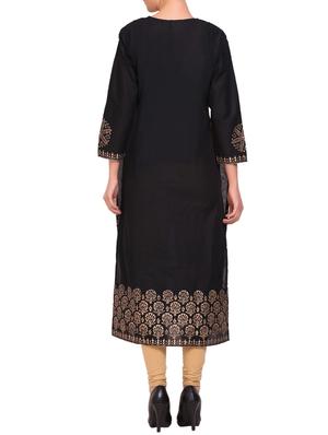 black cotton straight kurta - 14863413 - Standard Image - 3