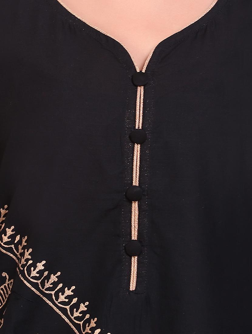 black cotton straight kurta - 14863413 - Zoom Image - 4