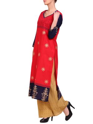 rerdcolored cotton straight kurta - 14863415 - Standard Image - 2