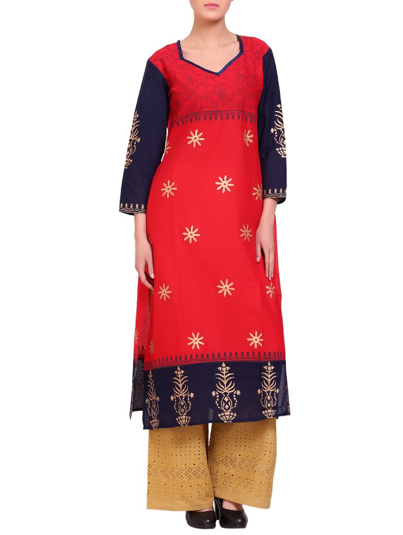 rerdcolored cotton straight kurta - 14863415 - Zoom Image - 1