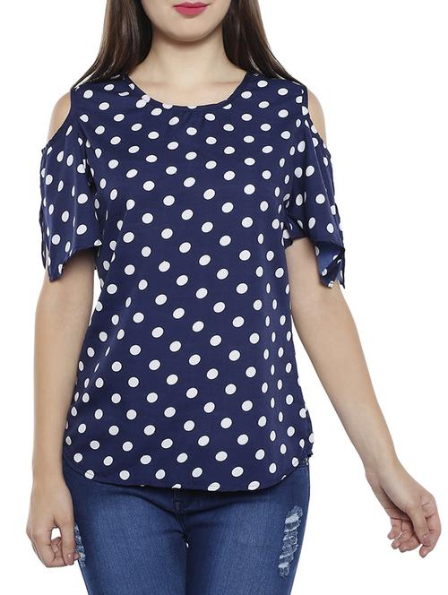navy blue cold shoulder top - 14864266 - Standard Image - 1