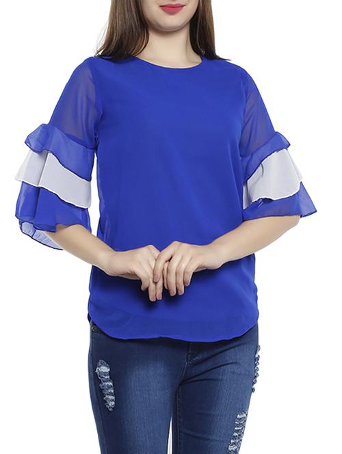 solid blue poly crepe top - 14864276 - Standard Image - 1