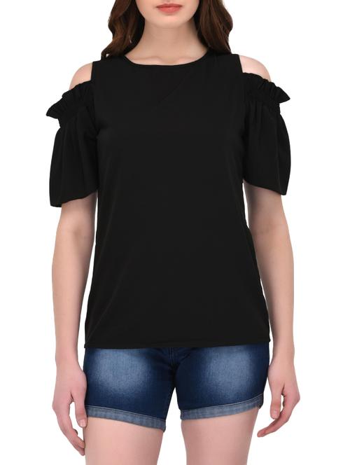 black solid cold shoulder top - 14864278 - Standard Image - 1