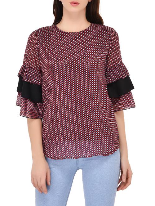 red poly crepe printed top - 14864279 - Standard Image - 1