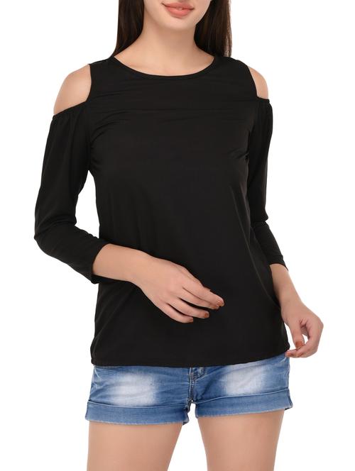 black solid cold shoulder top - 14864285 - Very Small Image - 1