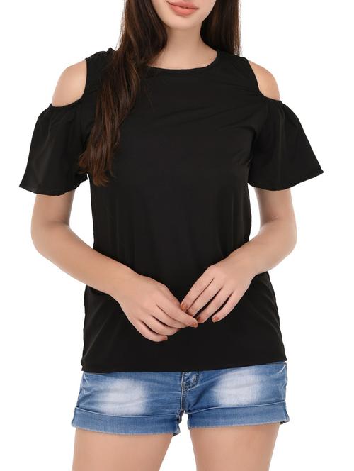 black solid cold shoulder top - 14864290 - Standard Image - 1