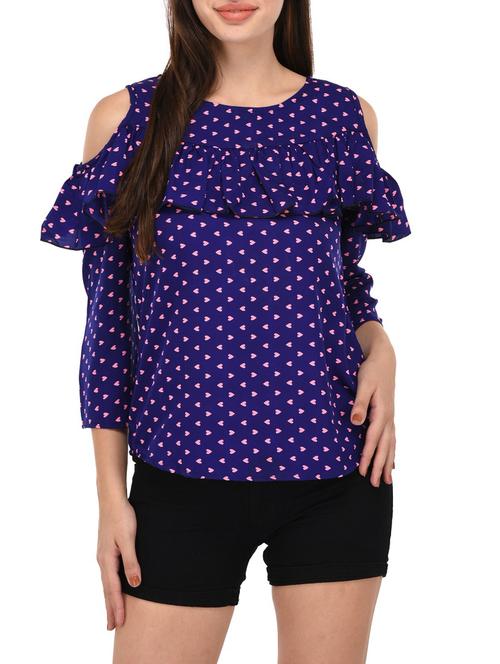 navy blue ruffled top - 14864298 - Standard Image - 1