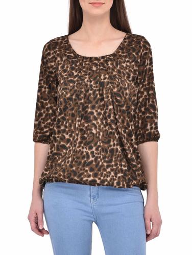 brown poly crepe blouson top - 14864301 - Very Small Image - 1