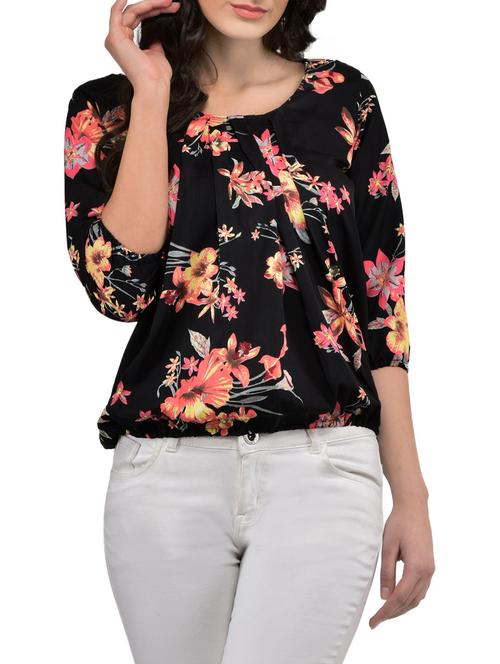 black printed blouson top - 14864303 - Standard Image - 1