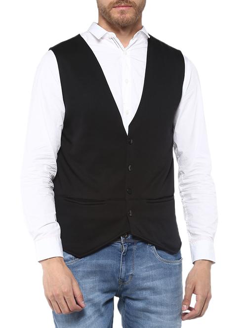 black cotton waist coat - 14864380 - Standard Image - 1