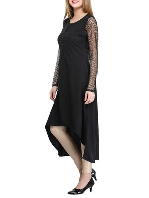 black crepe high-low kurta - 14865084 - Standard Image - 2