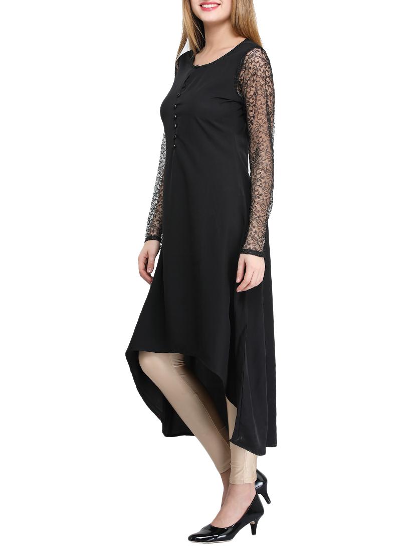 black crepe high-low kurta - 14865084 - Zoom Image - 2