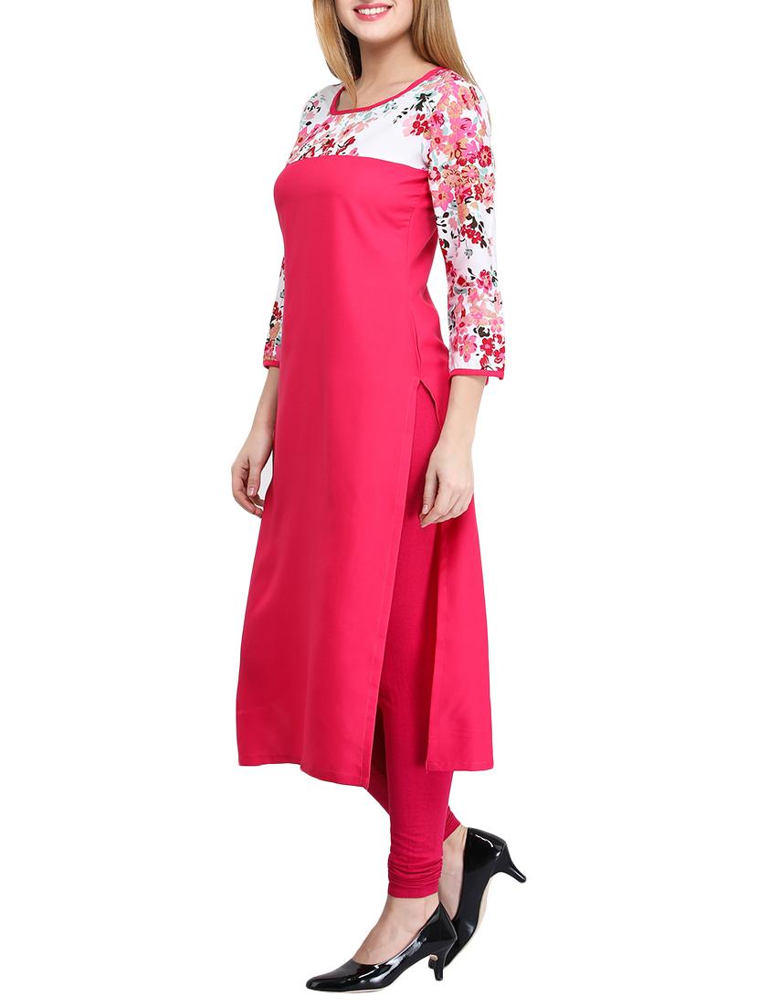 pink crepe straight kurta - 14865087 - Zoom Image - 2