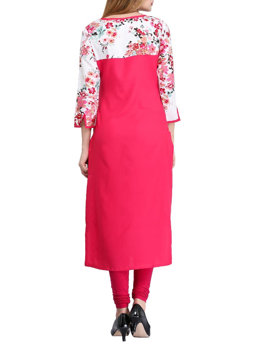 pink crepe straight kurta - 14865087 - Zoom Image - 3