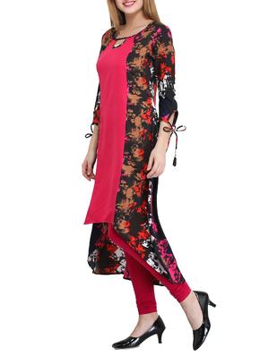 pink crepe high-low kurta - 14865088 - Standard Image - 2