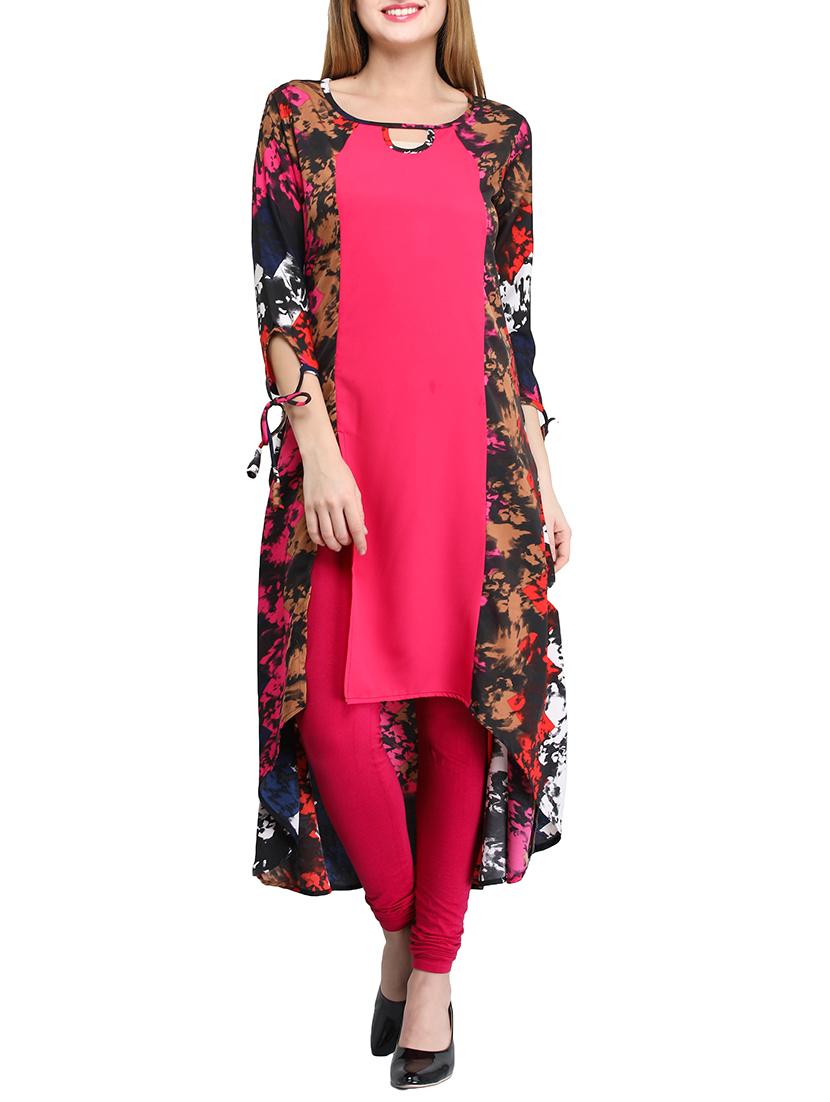 pink crepe high-low kurta - 14865088 - Zoom Image - 1