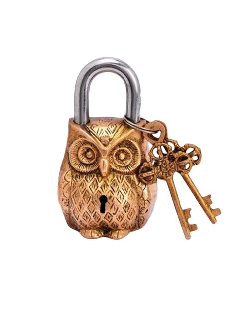 Decorative Brass Owl Lock Antique Look With Two Key Handicrafts Product - 14865707 - Very Small Image - 1