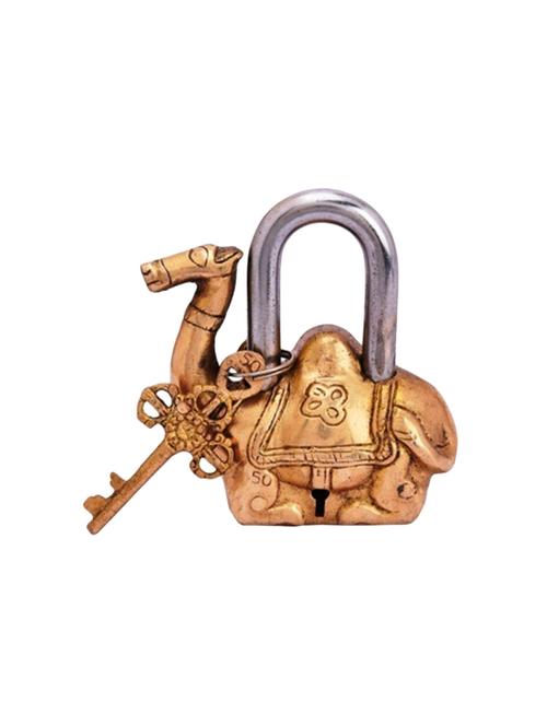 Decorative Brass Camel Lock Antique Look With Two Keys Handicrafts Product - 14865708 - Very Small Image - 1