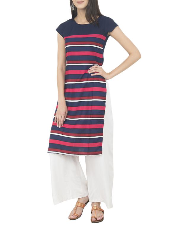 blue crepe straight kurta - 14867621 - Zoom Image - 2