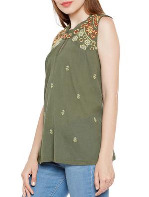 keyhole neck embroidered top - 14867997 - Standard Image - 2