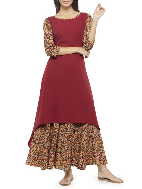 maroon kurta palazzo set - 14868109 - Standard Image - 1