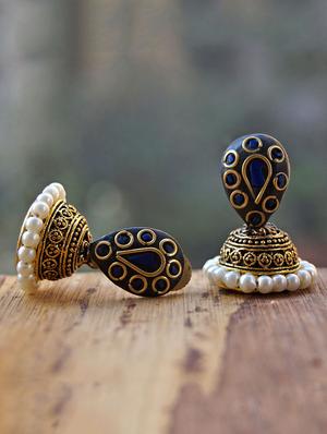blue brass jhumka earrings - 14868472 - Standard Image - 4
