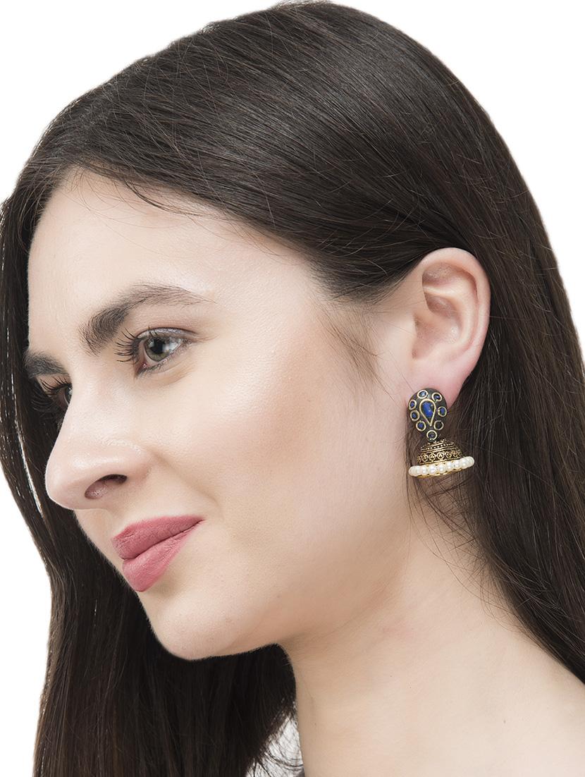 blue brass jhumka earrings - 14868472 - Zoom Image - 2