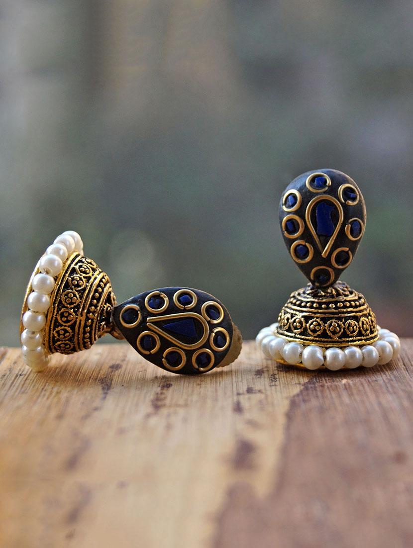 blue brass jhumka earrings - 14868472 - Zoom Image - 4