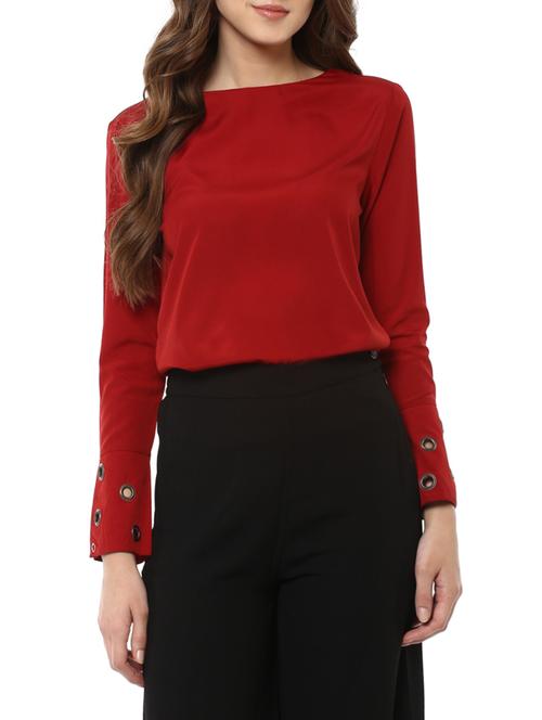 miway women's rayon crepe maroon solid top - 14870534 - Standard Image - 1
