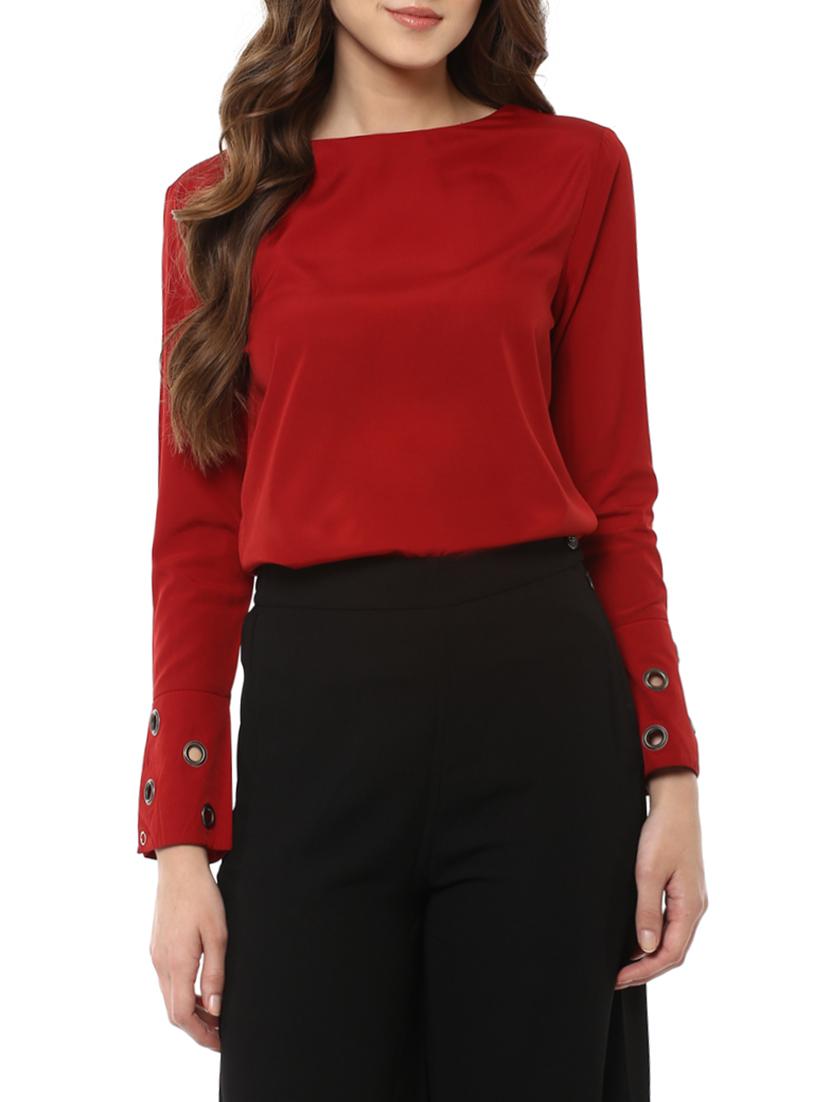 miway women's rayon crepe maroon solid top - 14870534 - Zoom Image - 1