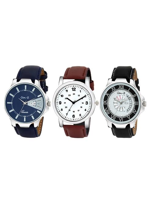 Gen-Z combo of 3 Brown Black and Blue watches - 14871527 - Standard Image - 1