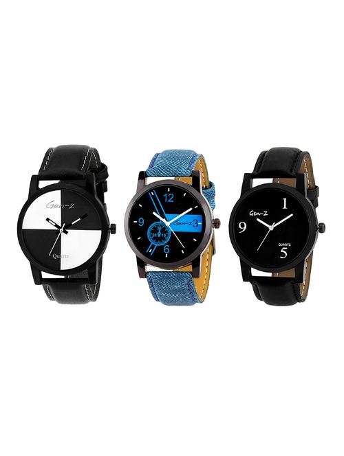 Gen-Z combo of 3 Chess denim black watches - 14871535 - Standard Image - 1