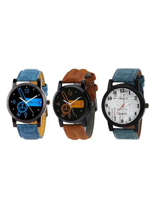 Gen-Z combo of 3 Denim Brown and Social watches - 14871538 - Very Small Image - 1
